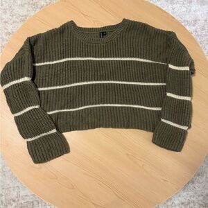 Olive Green Striped Women's Sweater Size Large